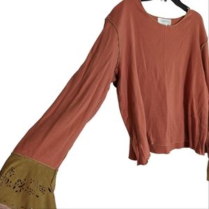 Susan Bristol Dark Coral Top with Faux Leather‎ Cuffs Size XL